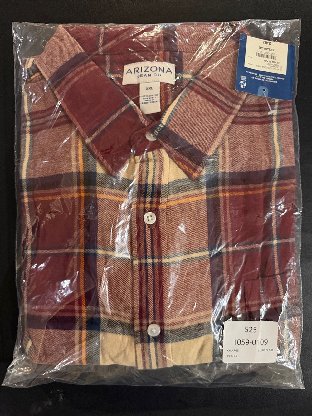 Arizona Jean Company Men's Burgundy Plaid Button-Down Shirt